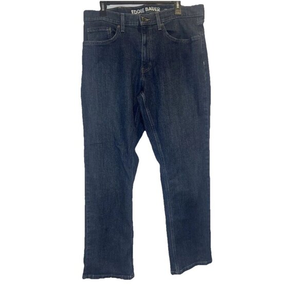 Eddie Bauer Men’s Straight Leg Dark Wash Blue Denim Jeans Sz 36 X 32 Classic - Picture 1 of 9